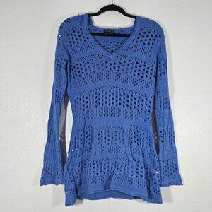 Venus Swim Coverup Top Women Small Knit Pullover Hoodie Blue Resortwear Cruise